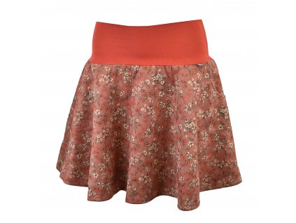Půlkolová sukně - semiš - cihlová květinová