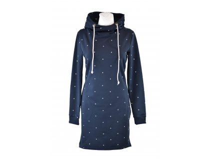 Mikinové šaty - tmavě modré puntíkaté
