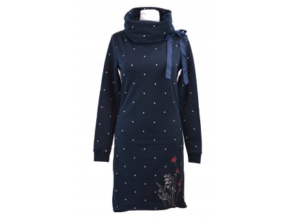 Mikinové šaty s límcem - modré luční