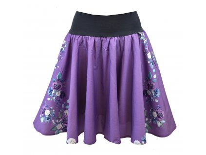 Kolová sukně - do nápletu - lemovaná květinami fialová