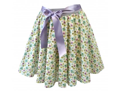 Kolová sukně - zeleno-fialkové květy
