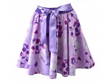Kolová sukně - do gumy - fialové hortenzie