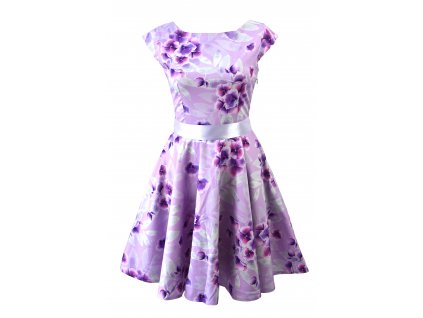 Kolové šaty - fialové hortenzie