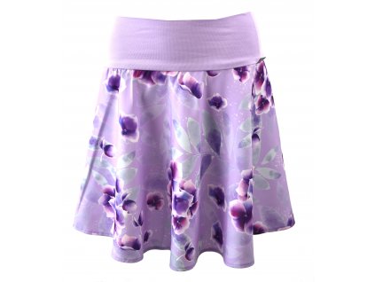 Půlkolová sukně - fialové hortenzie
