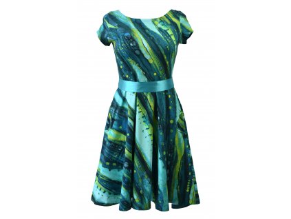 Půlkolové šaty - zelené odstíny