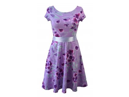 Půlkolové šaty - fialové hortenzie - II. JAKOST