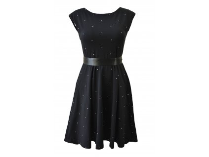 Půlkolové šaty - černé puntíkaté