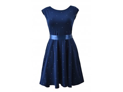 Půlkolové šaty - modré puntíkaté