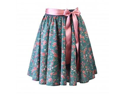Kolová sukně - květinová zelená