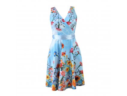 Půlkolové šaty s křížením - rozkvetlá zahrada