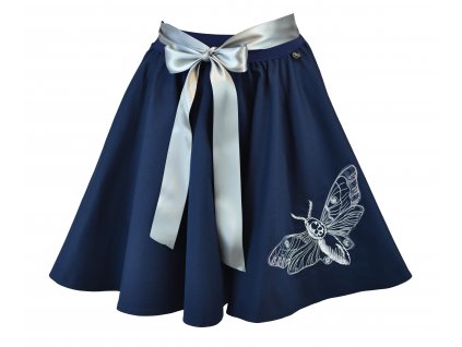 Kolová sukně - pod křídly podzimu - modrá s můrou