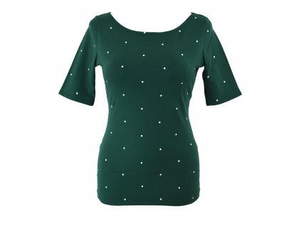 Tričko s delším rukávkem - zelené s puntíky