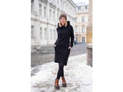 Mikinové šaty s kapucí - černé