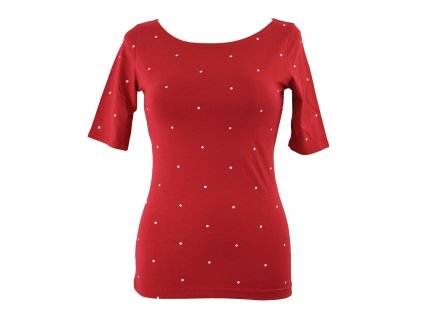 Tričko s delším rukávkem - červené s puntíky