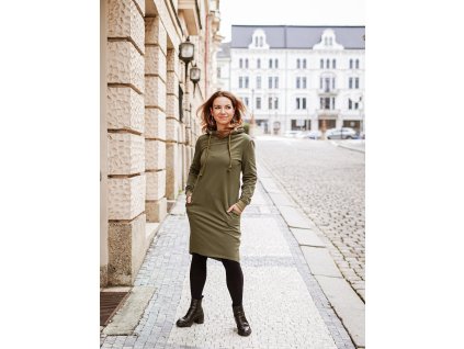 Mikinové šaty s kapucí - khaki