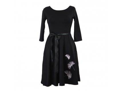 Půlkolové šaty 3/4 rukáv - černé - ginkgo