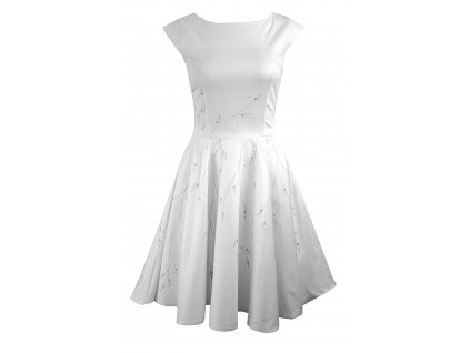 Kolové šaty - bílé s lístečky