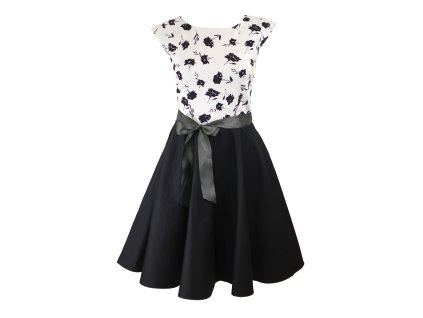 Kolové šaty - černobílé květové