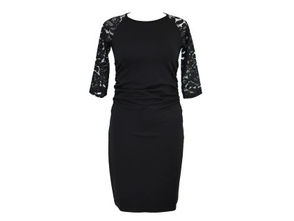 Šaty řasené s krajkovými rukávy - černé - A