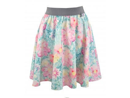 Půlkolová sukně - do gumy - akvarelové květy