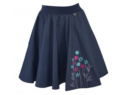 Kolová sukně - do gumy - tmavě modrá - jarní kytice