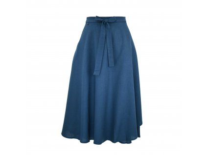 Zavinovací sukně - lněná ocelově modrá