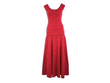Maxi půlkolové šaty - červená a puntíky