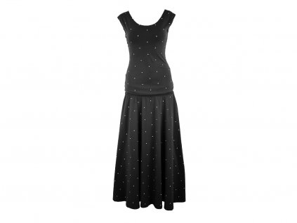 Maxi půlkolové šaty - černá a puntíky - II. JAKOST