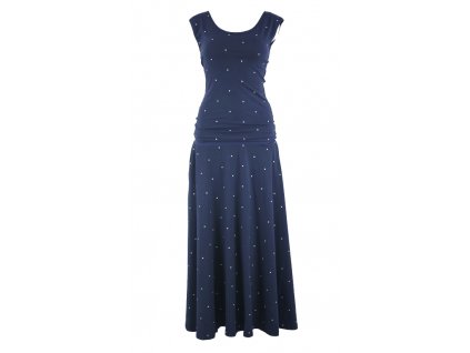 Maxi půlkolové šaty - modré s puntíky