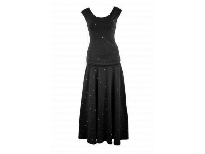 Maxi půlkolové šaty - černé s puntíky