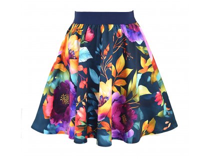 Půlkolová sukně - do gumy - zářivé květy