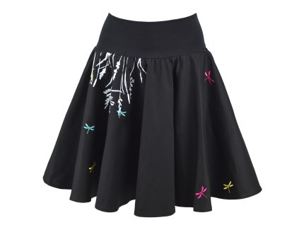 Kolová sukně - náplet - sítotisk luční sen a vážky