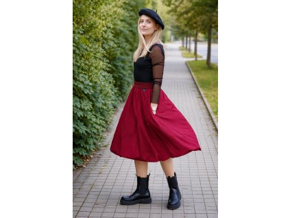 Půlkolová sukně - balonová - vínová