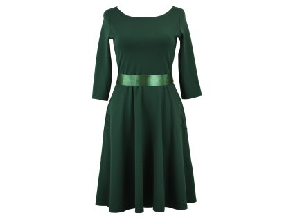 Půlkolové šaty 3/4 rukáv - tmavě zelené