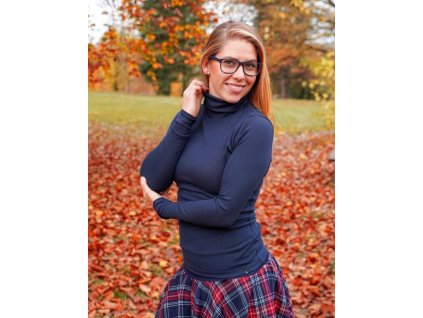 Rolák s dlouhým rukávem - žebrovaný - tmavě modrý