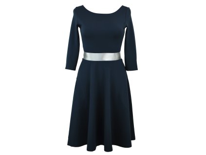 Půlkolové šaty 3/4 rukáv - temně modré
