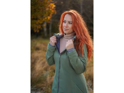 Softshellový kabát s "ňuňu" beránkem - áčkový - zelený