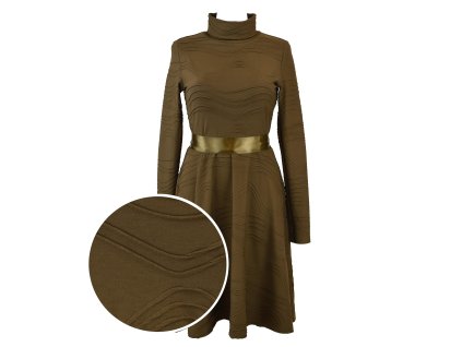 Půlkolové šaty s rolákem - struktura - khaki