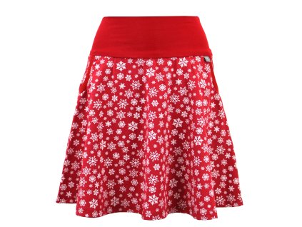 Půlkolová sukně - náplet - vločky na tmavě červené