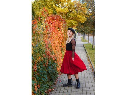 Půlkolová sukně - balonová - červená 2