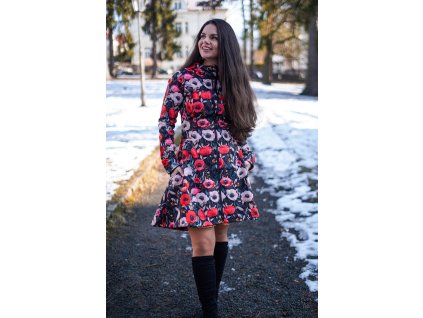 Softshellový kabát - půlkolový - divoké máky