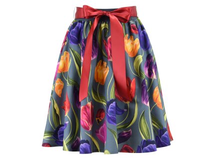 Půlkolová sukně - guma - barevné tulipány
