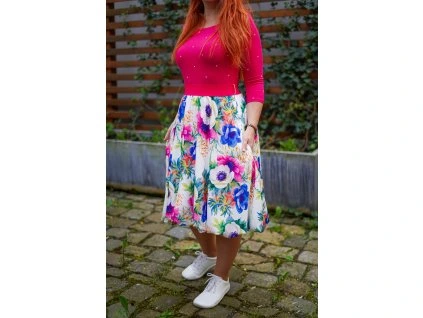 Půlkolová sukně - balonová - květy
