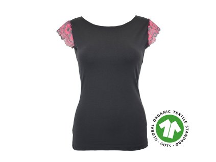 Tričko s krajkovými rukávky - šedé a růžová krajka