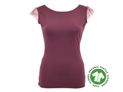 Tričko s krajkovými rukávky - ostružinové a jemná krajka - GOTS