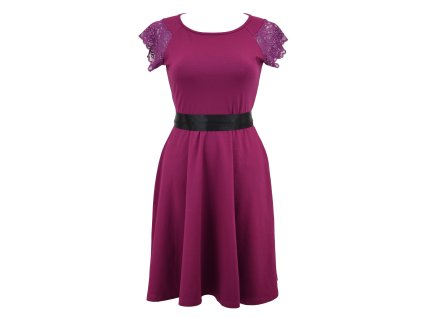 Půlkolové šaty s krajkou - fuchsiové 2