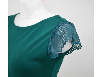 Tričko s krajkovými rukávky - smaragdové