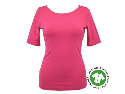 Tričko s delším rukávkem - sytě růžové - GOTS
