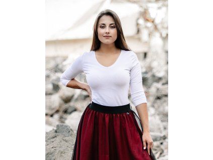 Tričko 3/4 rukáv - výstřih do V - bílé