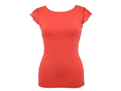 Tričko s krajkovými rukávky - světle červené